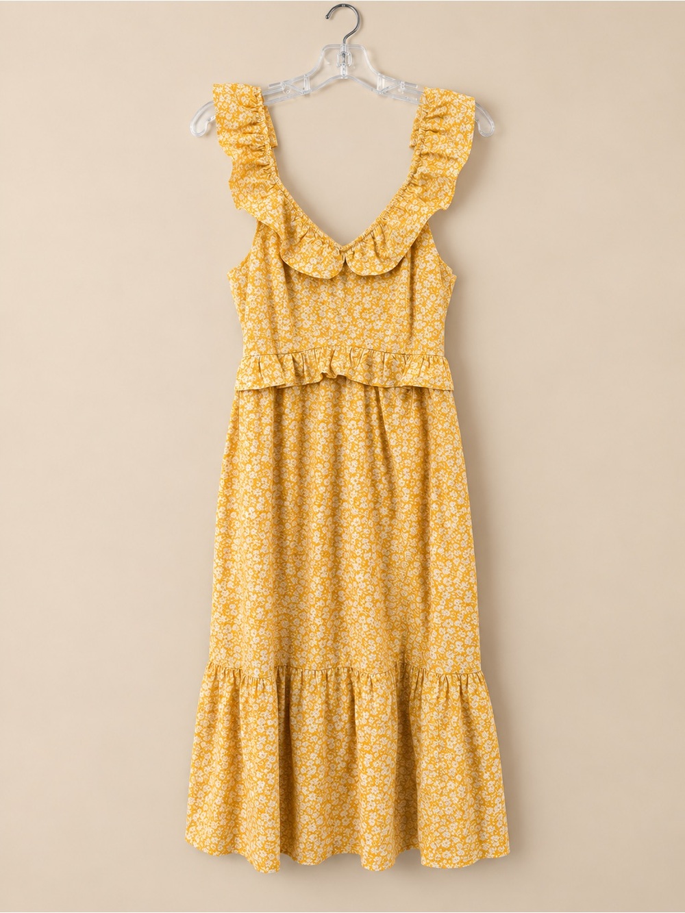 J.Crew Yellow Floral Ruffle Midi Dress 12P Petite NWOT